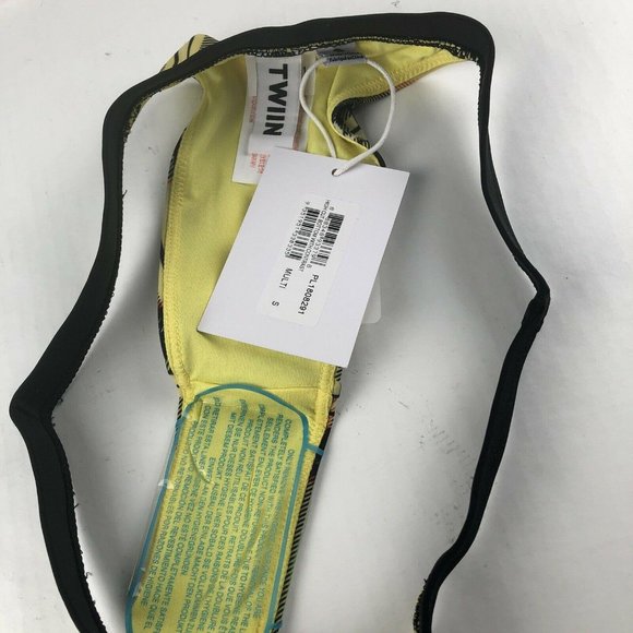 Women Small TWIIN Yellow Checkered High Cut Contrast Band Bikini Bottom - Picture 3 of 5